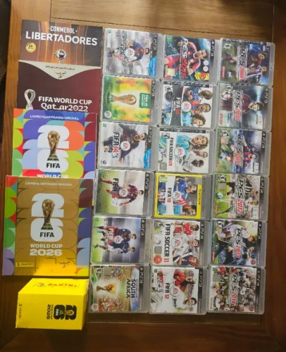 18 Jogos Pes e Fifa Copa do Mundo Ps3 + Bonus Dispenser 100 Envelopes Panini Lacrado