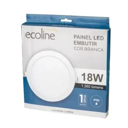 Plafon Painel LED Redondo Embutido 18W Bivolt - Ecoline