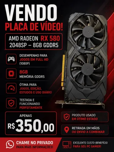 Placa de Vídeo AMD Radeon RX580