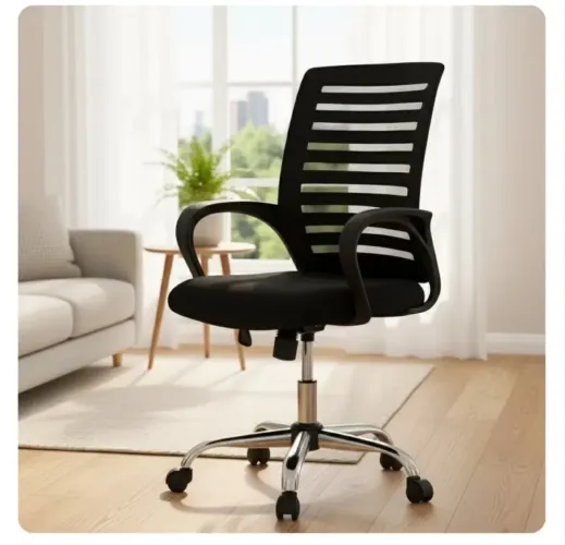 Cadeira De Escritório Giratória Diretor Base Cromada Estofado Mesh Office Preto
