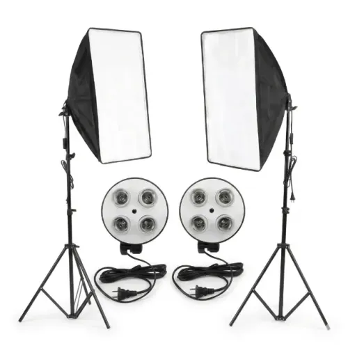 Kit 2 Softbox 50x70 Bocal P/ 4 Lâmpadas Led Bivolt Frias + 2 Tripés 2mts