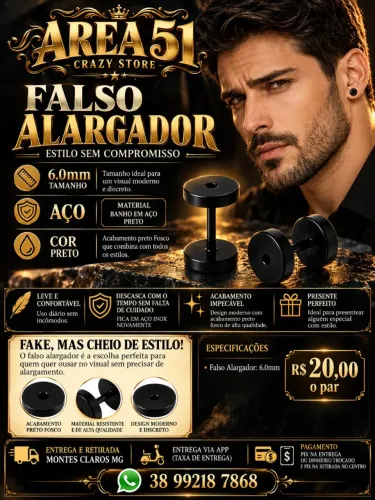 Brinco alargador fake 6mm preço do par