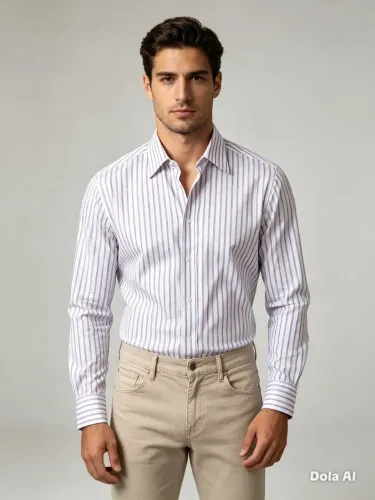 Camisa masculina listrada (listras lilás), Regular Fit , Luiz Fernando