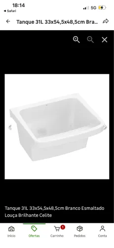 Tanque 31L 33x54,5x48,5cm Branco Esmaltado Louça Brilhante Celite