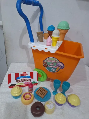 Brinquedo carrinho de sorvete grande e acessórios 