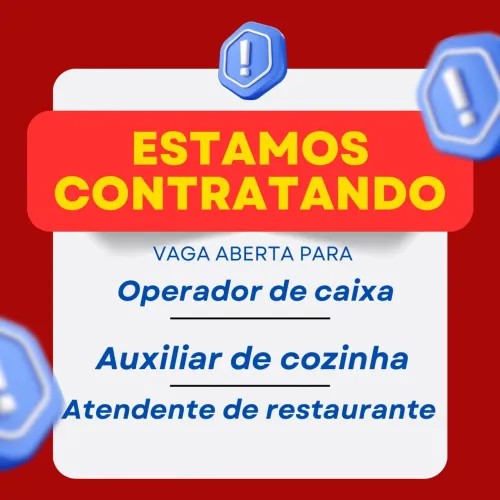 Vaga para auxiliar de cozinha, operador de caixa e atendente de restaurante