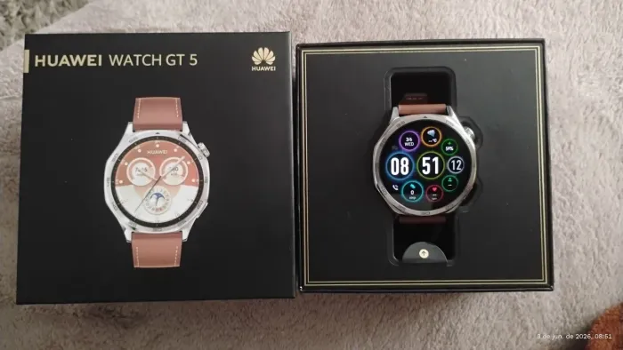  Huawei Watch gt 5 inox pulseira de couro 