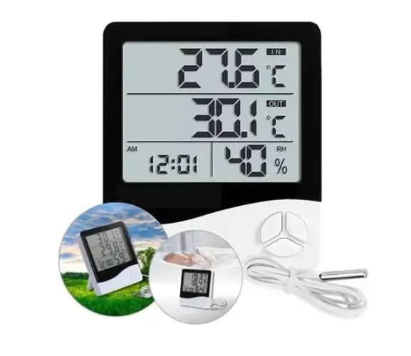 Termo-higrômetro Umidade Relógio Temperatura Sensor Externo
