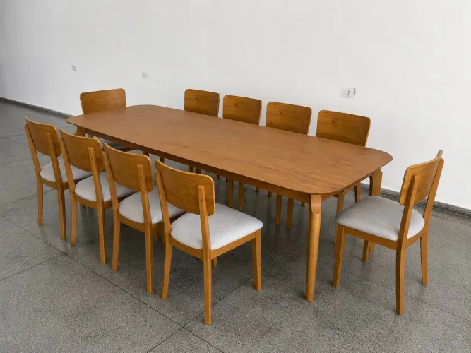 MESA DE JANTAR 270x110 COM 10 CADEIRAS 100% Madeira