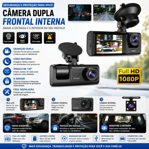 ? CÂMERA VEICULAR DUPLA FULL HD 1080P