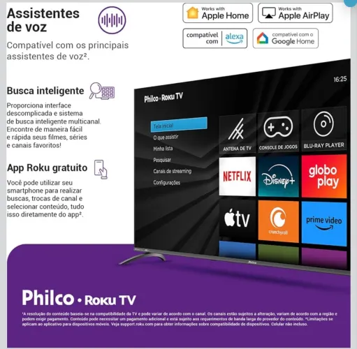 Smart TV 55" Philco 4K UHD LED Roku TV Dolby Audio P55CRA
