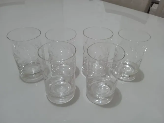 Jogo com 6 Copos Antigos em Cristal Lapidado Cristais Mauá (Vintage)