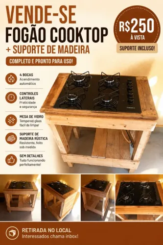 Cooktop Itatiaia 4 bocas + Suporte de madeira -