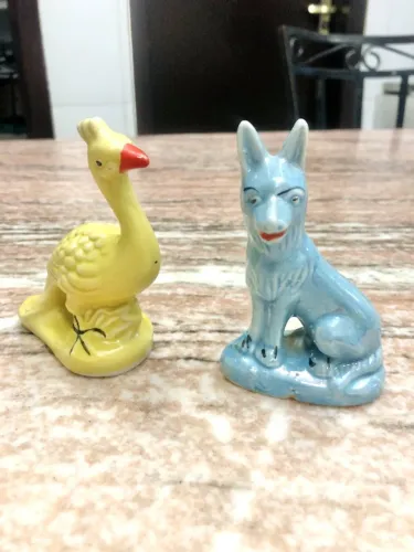 Par de Bibelôs Antigos de Animais - Cerâmica Esmaltada Vintage