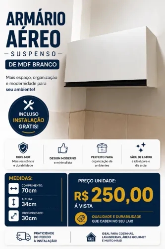 Armário Aéreo Pequeno e Moderno para Cozinha MDF