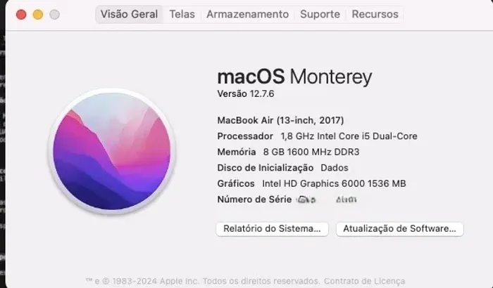 MacBook Air - 13 polegadas - Impecável 8 GB 1600 MHz DDR3 1,8 GHz Intel Core i5 Dual-Core