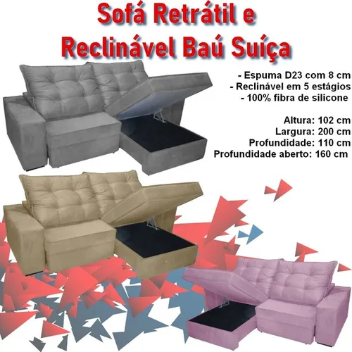 Sala sofá retrátil e reclinável baú de 200