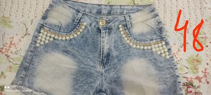 Short Jeans Bordado Pérola