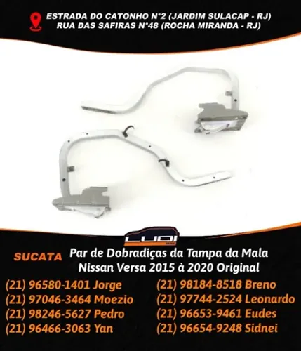 Par de Dobradiças da Tampa da Mala Nissan Versa 2015 à 2020 Original