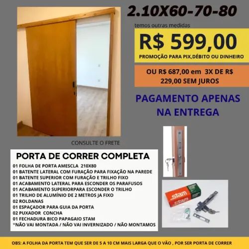 Porta Pronta 210x82cm Fechadura Interna  completa linhajnc