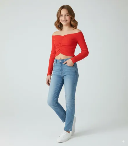 Blusa cropped vermelha off shoulder