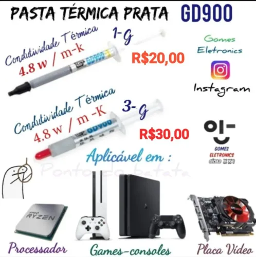 Pasta Térmica GD900 para Processador, Games e Placa de Vídeo R$20,00