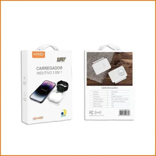 Carregador Portátil por Indução 3 em 1 Dobrável 15W - Kaidi
