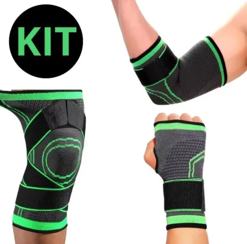 Kit proteção - joelheira + Munhequeira + cotoveleira de compressão 