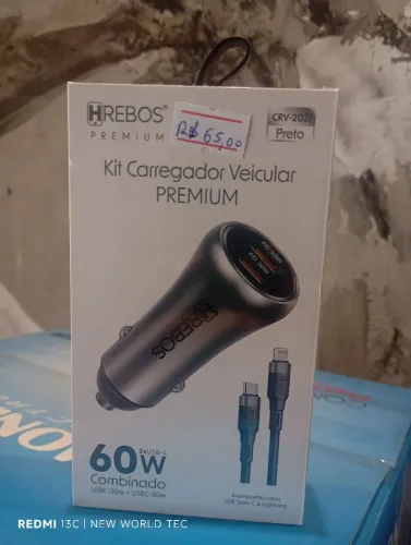Kit Carregador Veicular Premium HREBOS 60W - Novo
