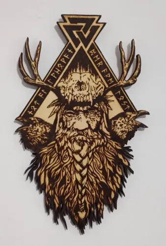 Quadro Odin Nórdico Thor Pirógrafo Madeira 