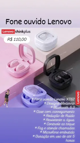 Fone de Ouvido Lenovo XT62 - Novo