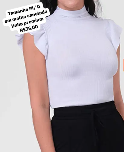 Blusa Canelada Premium com Detalhe no Ombro - M/G