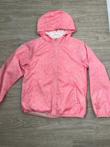 Blusa impermeável rosa com flores e capuz infantil