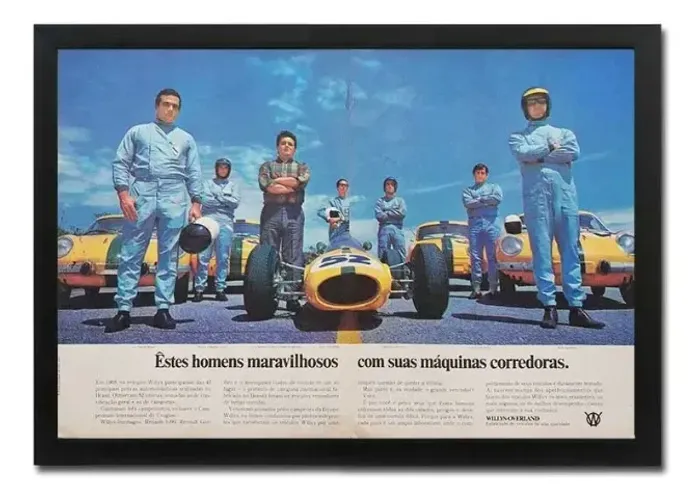 Willys Interlagos e pilotos - Quadro / pôster decorativo propaganda original de revista
