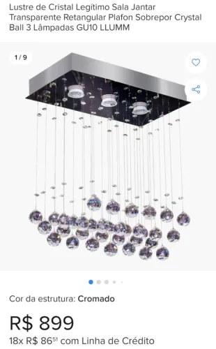 Lustre cristal 3 lâmpadas