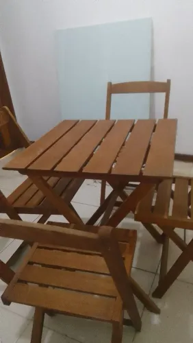 Mesa dobrável bar 4 cadeiras nova madeira