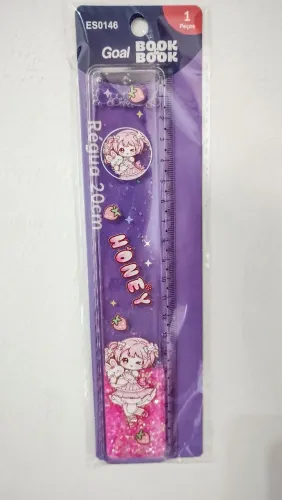 Regua Escolar 20cm Com Água Glitter Cor Rosa