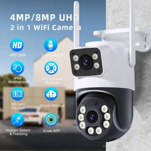 Câmera de Segurança prova dagua Wi-Fi 1080P Full HD lente dupla 2 em 1