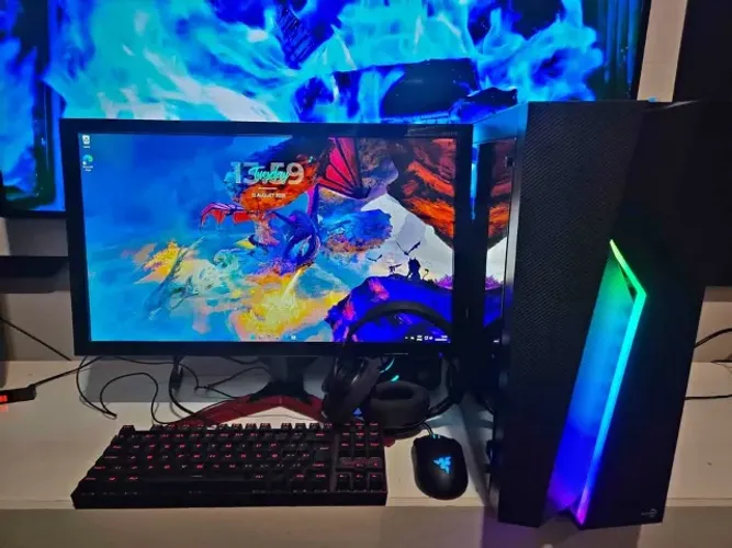 Pc gamer CPU Ryzen 5 - GTX 1050Ti com Teclado Redragon e Mouse Razer e monitor ultra wide