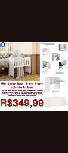 Mini Berço Rubi 5 em 1 com Colchão