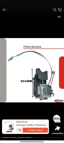 Gatilho de acionamento da parafusadeira Makita