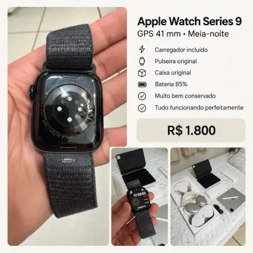 Apple Watch Series 9 GPS 41mm Meia-Noite + Caixa