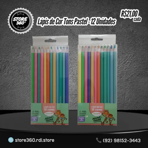Lápis de Cor Tons Pastel - 12 Unidades