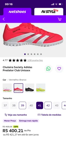 Vendo Chuteira Society Adidas Predator Club Unissex