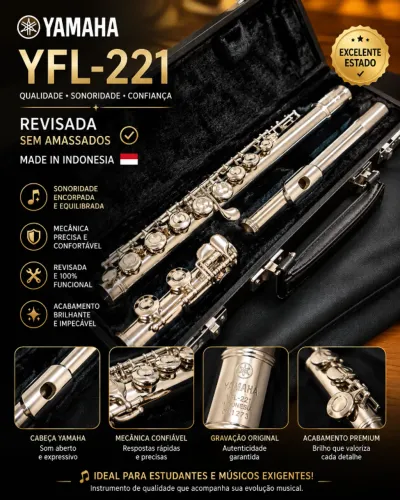 Flauta Transversal Yamaha YFL-221 Revisada, Impecável + case 