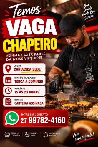 VAGA CHAPEIRO | LANCHONETE | CARIACICA SEDE | EMPREGO