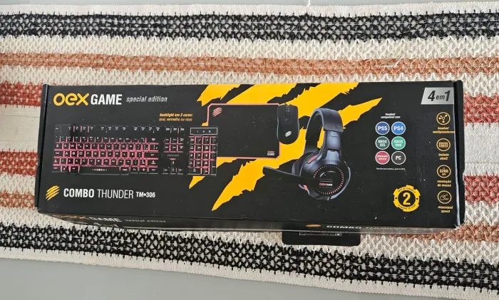 Kit Gamer OEX TM306 Teclado Semi-Mecânica Mouse 3200dpi Headset Mousepad Preto
