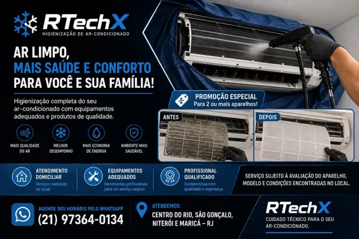 Higienização de Ar-Condicionado | RTechX | Rio, SG, Niterói e Maricá