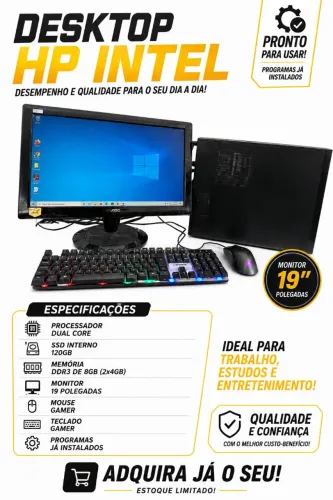 Desktop hp intel pentium , ssd de 120 , 8gb