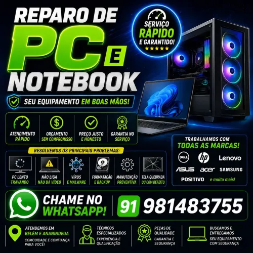 CONSERTO DE PC E NOTEBOOK | FORMATAÇÃO | UPGRADE | ATENDIMENTO RÁPIDO